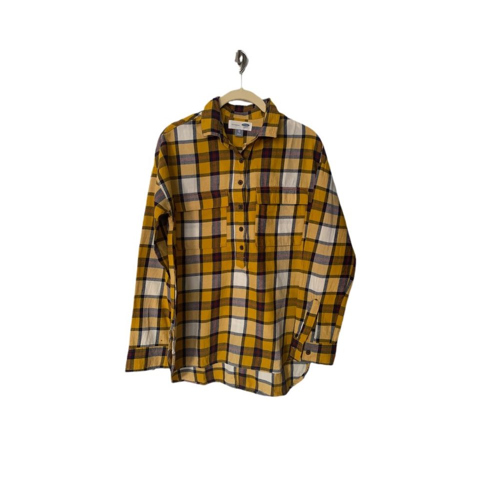 Old Navy Yellow Plaid Boyfriend Fit Button Down